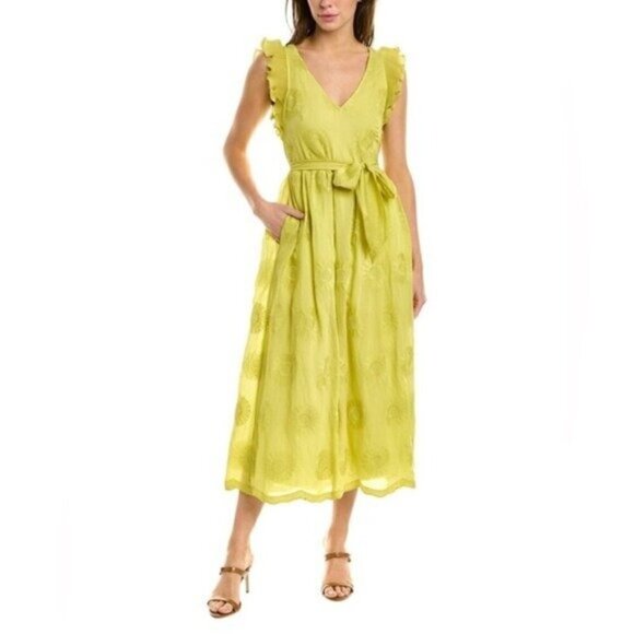 NWOT Kate Spade Bloom Organza V Neck Belted Fit and Flare Midi Dress Size 0 - Picture 3 of 4